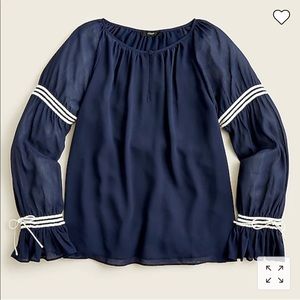 J Crew Flutter-Cuff Crinkle Chiffon Blouse